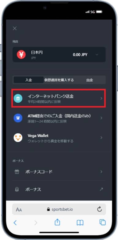 スポーツベットアイオー　入金ステップ9