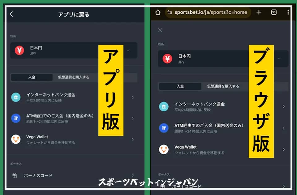 スポーツベットアイオーのアイオーの入出金などの支払い関連機能